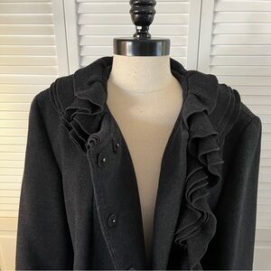 Elie Tahari Long Black Coat with Ruffle Collar